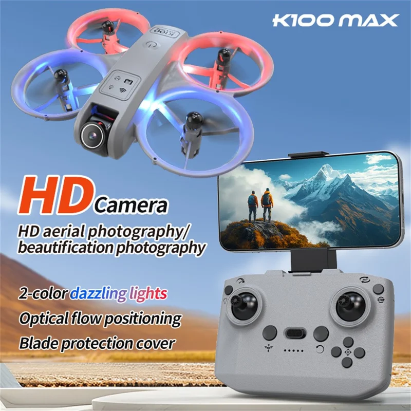 XKJ K100max GT3 Drone Dual Camera Optical Flow Positioning Mini Quadcopter with Dazzling LED Light - Black