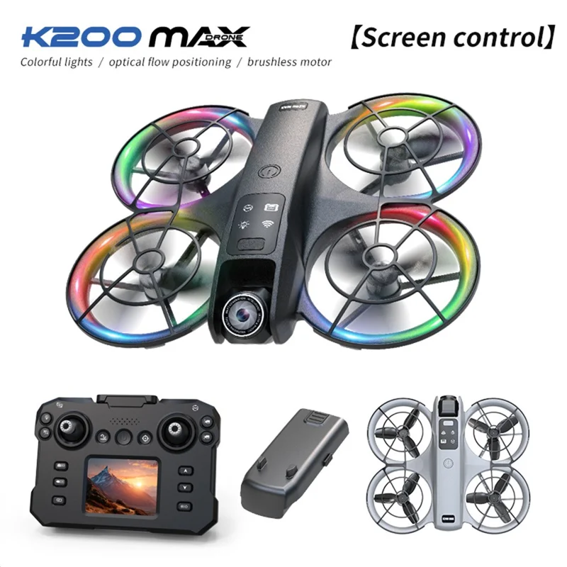 XKJ k200 Drone RC sem Escovas com Posicionamento de Fluxo Óptico, Manutenção de Altitude, Quadricóptero FPV com Tela de 4,5 Polegadas - Preto