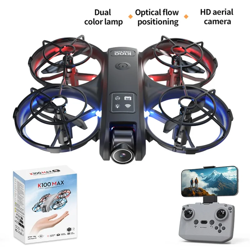 XKJ K100max GT3 Drone for Indoor / Outdoor Optical Flow Positioning Quadcopter with Dazzling LED Light - Black