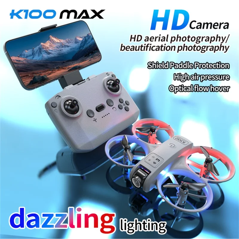 XKJ K100max GT3 Drone for Indoor / Outdoor Optical Flow Positioning Quadcopter with Dazzling LED Light - Black