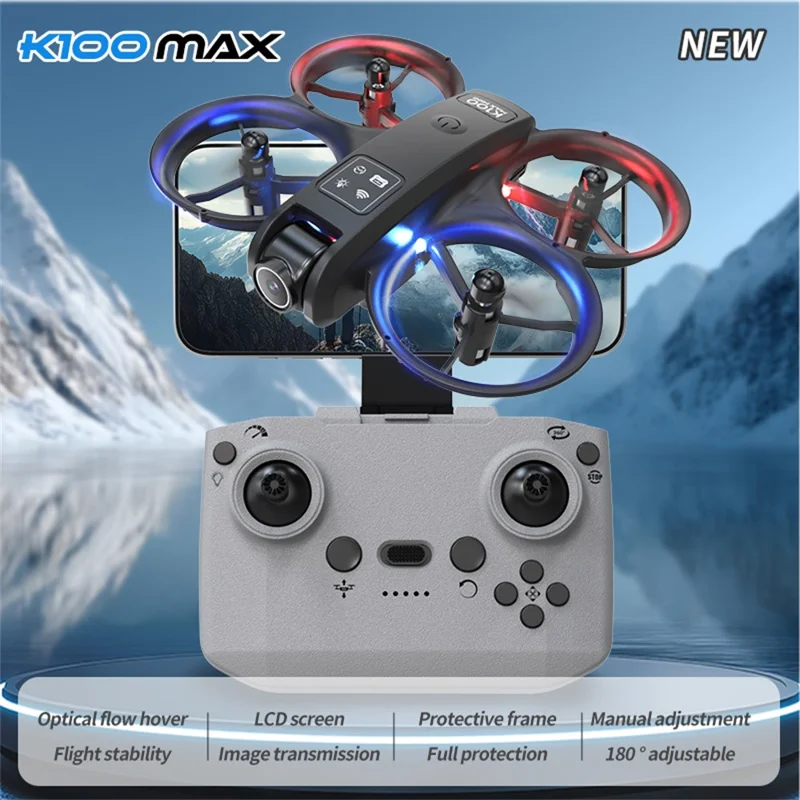 XKJ K100max GT3 Drone for Indoor / Outdoor Optical Flow Positioning Quadcopter with Dazzling LED Light - Black