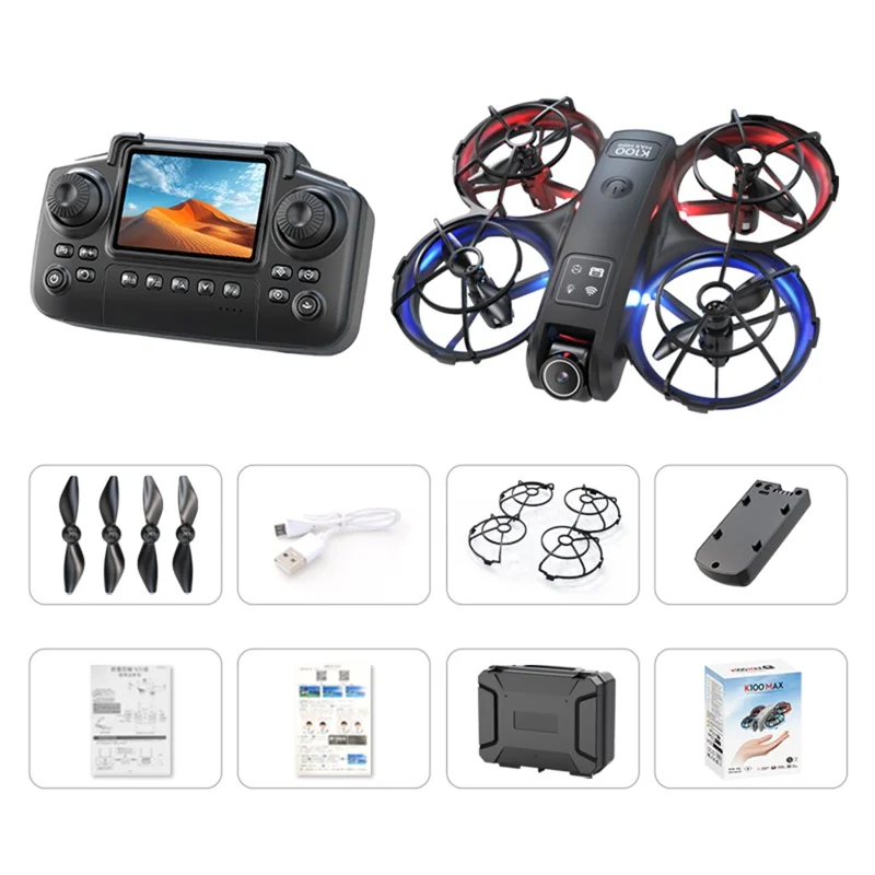 XKJ k100 HD Aerial Photography Drone Dual Camera Optical Flow Positioning RC Aircraft with 2.4 Inch Screen Controller - Black