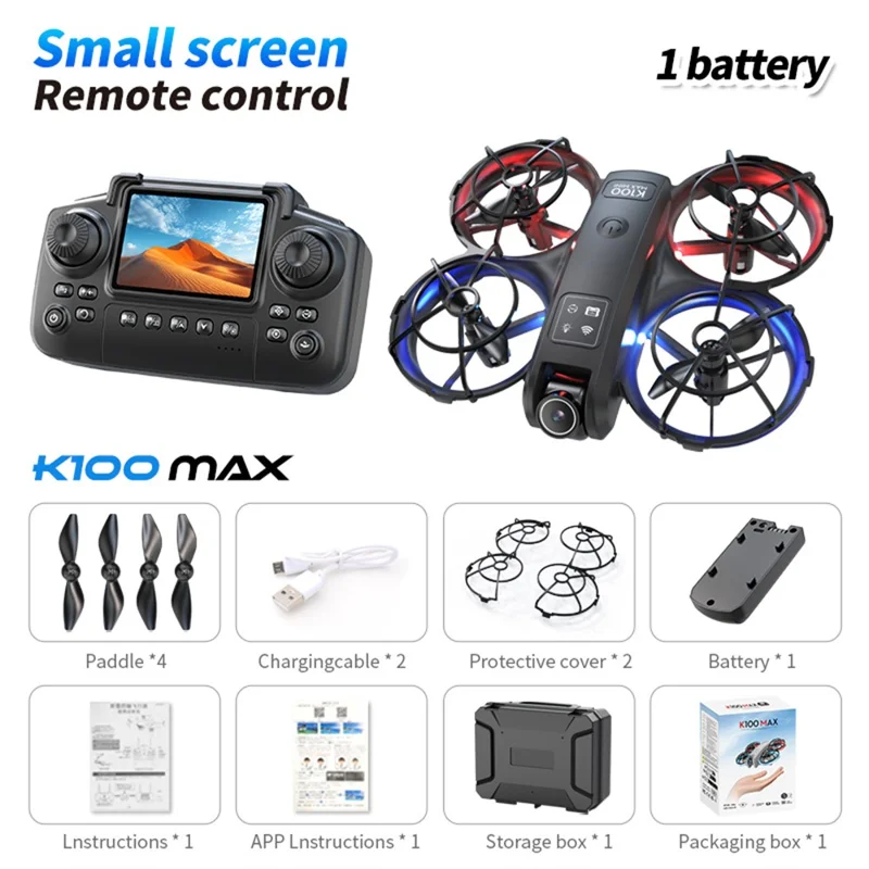 XKJ k100 HD Aerial Photography Drone Dual Camera Optical Flow Positioning RC Aircraft with 2.4 Inch Screen Controller - Black
