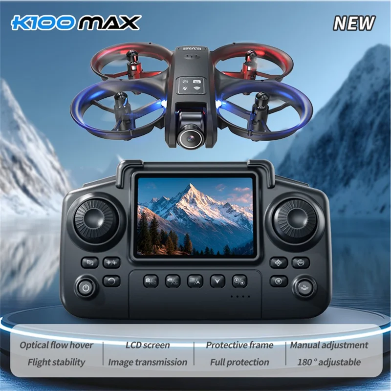 XKJ k100 HD Aerial Photography Drone Dual Camera Optical Flow Positioning RC Aircraft with 2.4 Inch Screen Controller - Black