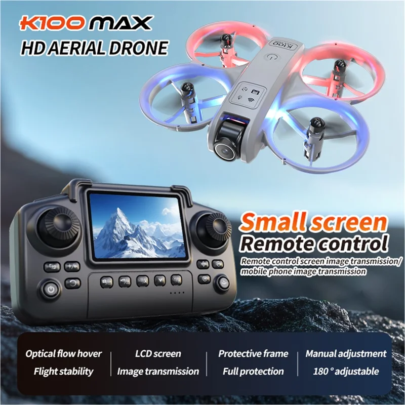 XKJ k100 HD Aerial Photography Drone Dual Camera Optical Flow Positioning RC Aircraft with 2.4 Inch Screen Controller - Black