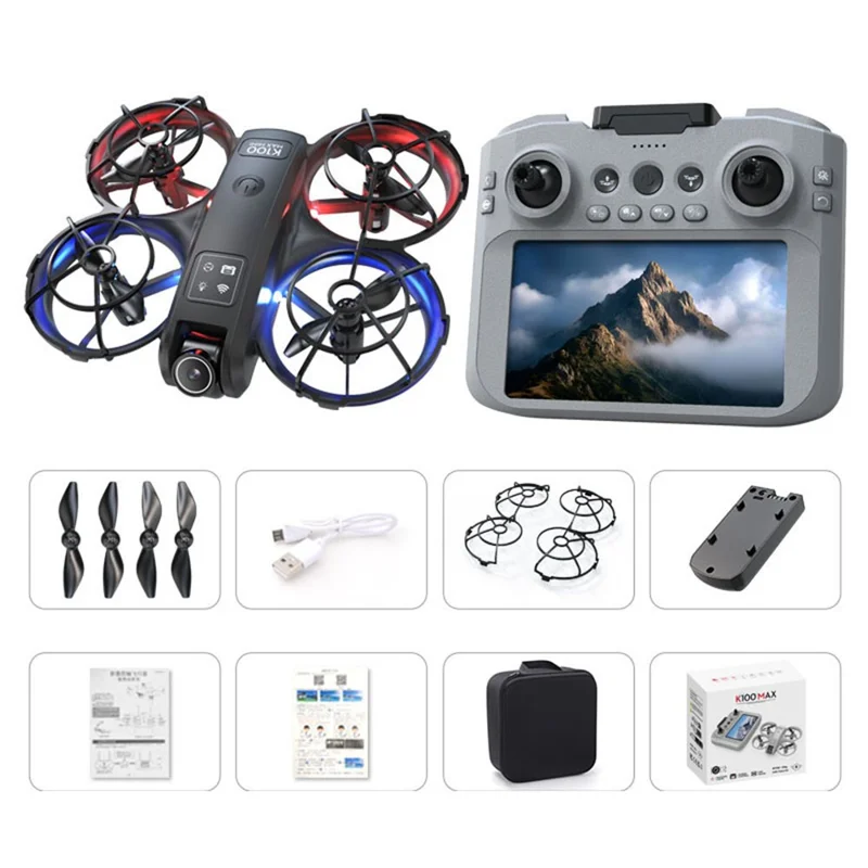 XKJ k100 HD Aerial Photography Drone Dual Camera Optical Flow Positioning RC Aircraft with 4.3 Inch Screen Controller - Black
