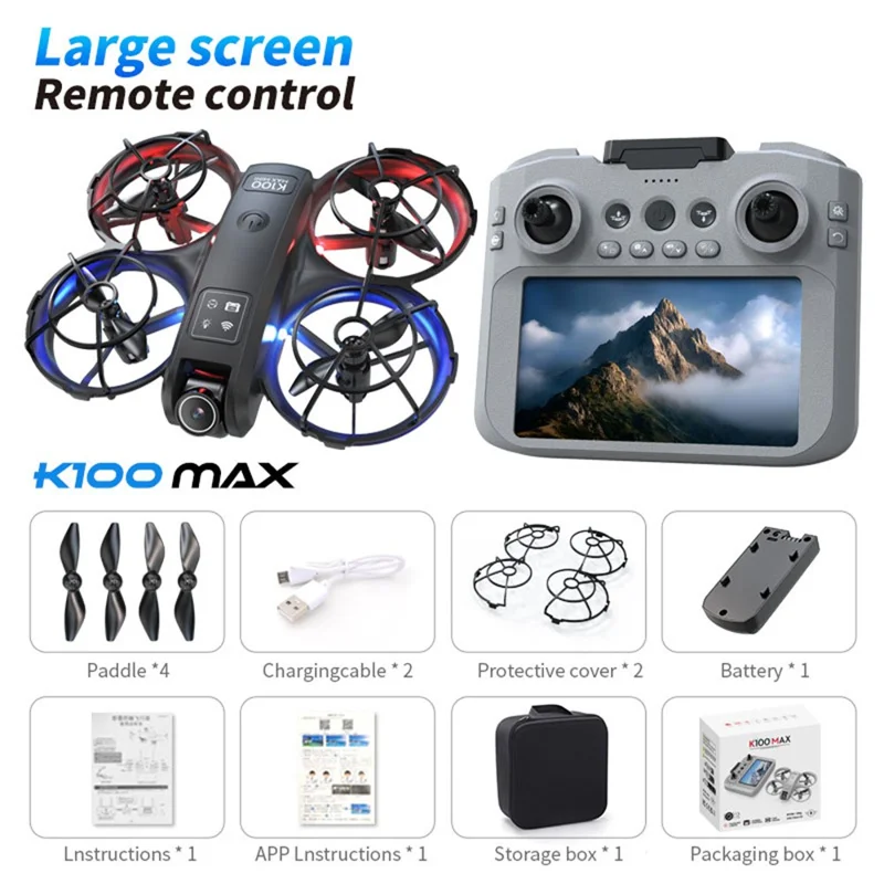 XKJ k100 HD Aerial Photography Drone Dual Camera Optical Flow Positioning RC Aircraft with 4.3 Inch Screen Controller - Black