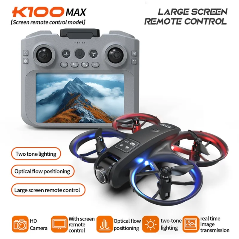 XKJ k100 HD Aerial Photography Drone Dual Camera Optical Flow Positioning RC Aircraft with 4.3 Inch Screen Controller - Black