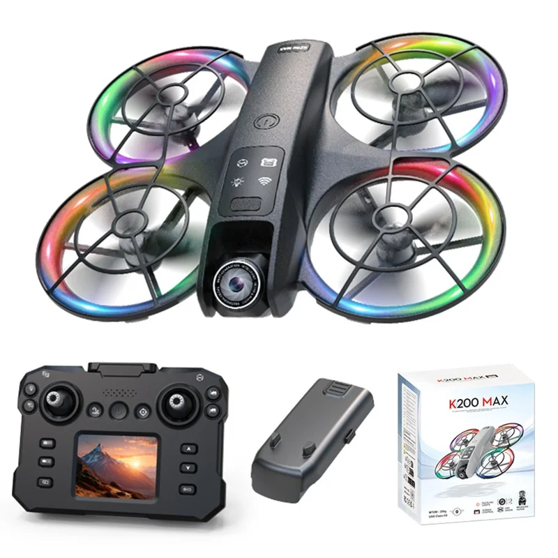 XKJ k200 Brushless RC Aircraft Optical Flow Positioning Altitude Hold FPV Quadcopter with 2.5 Inch Screen Controller - Black