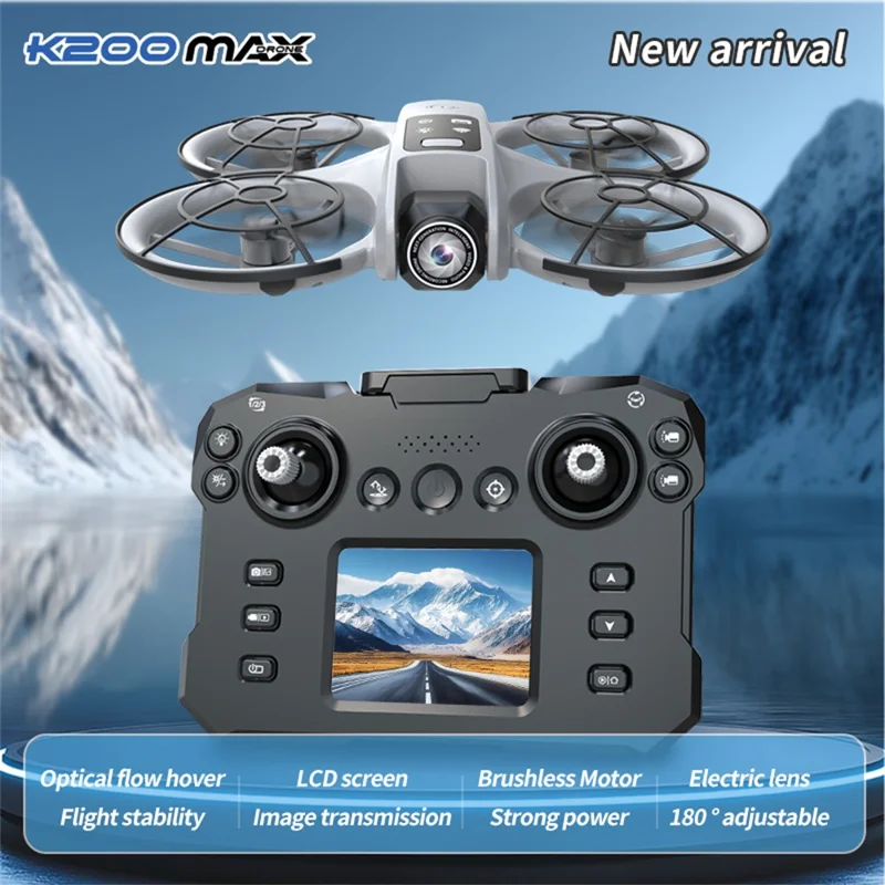 XKJ k200 Brushless RC Aircraft Optical Flow Positioning Altitude Hold FPV Quadcopter with 2.5 Inch Screen Controller - Black