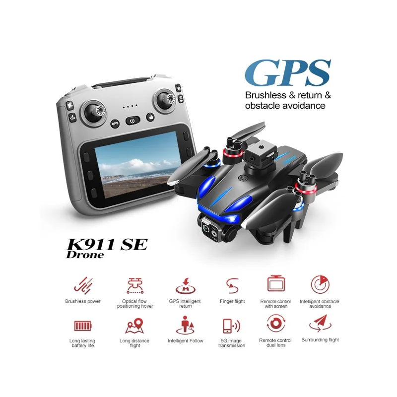 K911SE GPS RC Drone with Screen Remote 4.5 Inch Display  /  Return to Home  /  Obstacle Avoidance  /  Quadcopter Brushless Aircraft