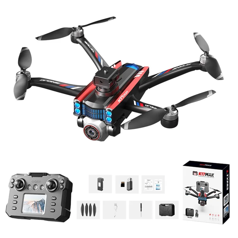 K17 MAX RC Drone with Screen Remote Control HD Aerial Photography Aircraft Obstacle Avoidance Brushless Quadcopter - Black