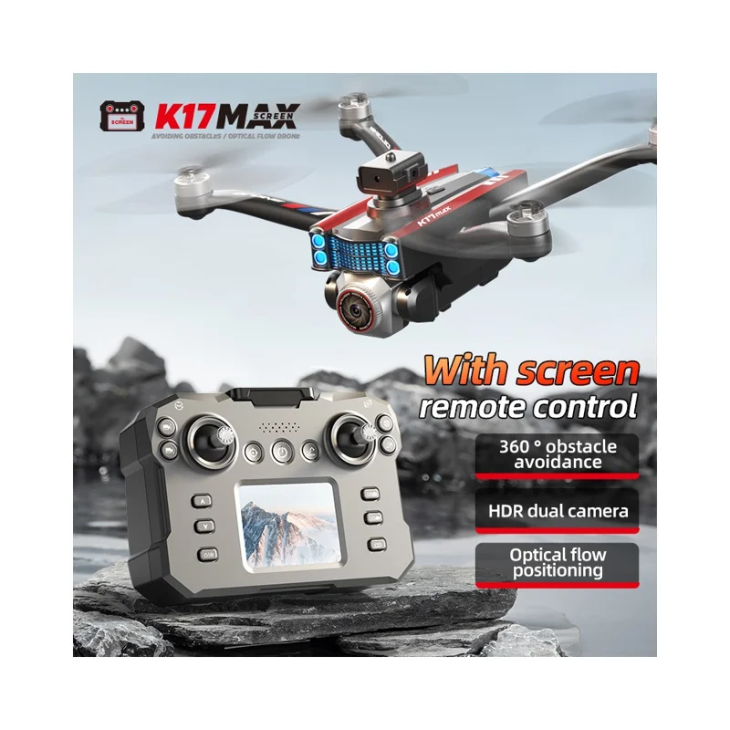 K17 MAX RC Drone with Screen Remote Control HD Aerial Photography Aircraft Obstacle Avoidance Brushless Quadcopter - Black