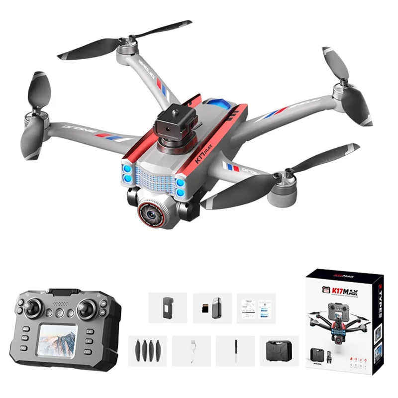 K17 MAX RC Drone with Screen Remote Control HD Aerial Photography Aircraft Obstacle Avoidance Brushless Quadcopter - Grey