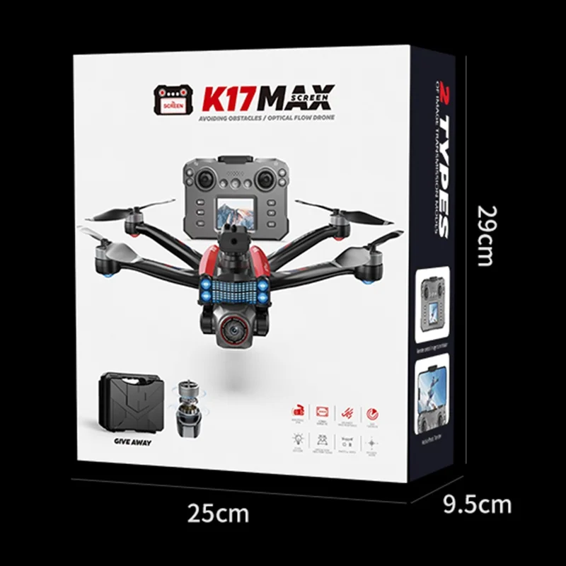 K17 MAX RC Drone with Screen Remote Control HD Aerial Photography Aircraft Obstacle Avoidance Brushless Quadcopter - Grey