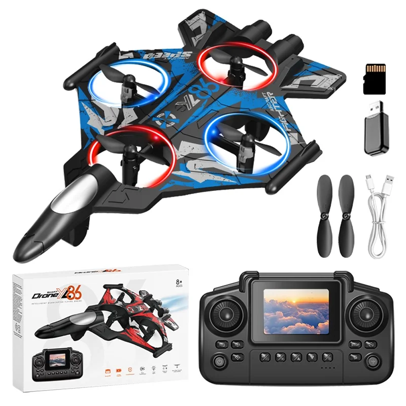 Drone RC YL86 avec écran de contrôleur / Caméra 4CH 6-Axes Gyro 2.4G Quadricoptère - Bleu