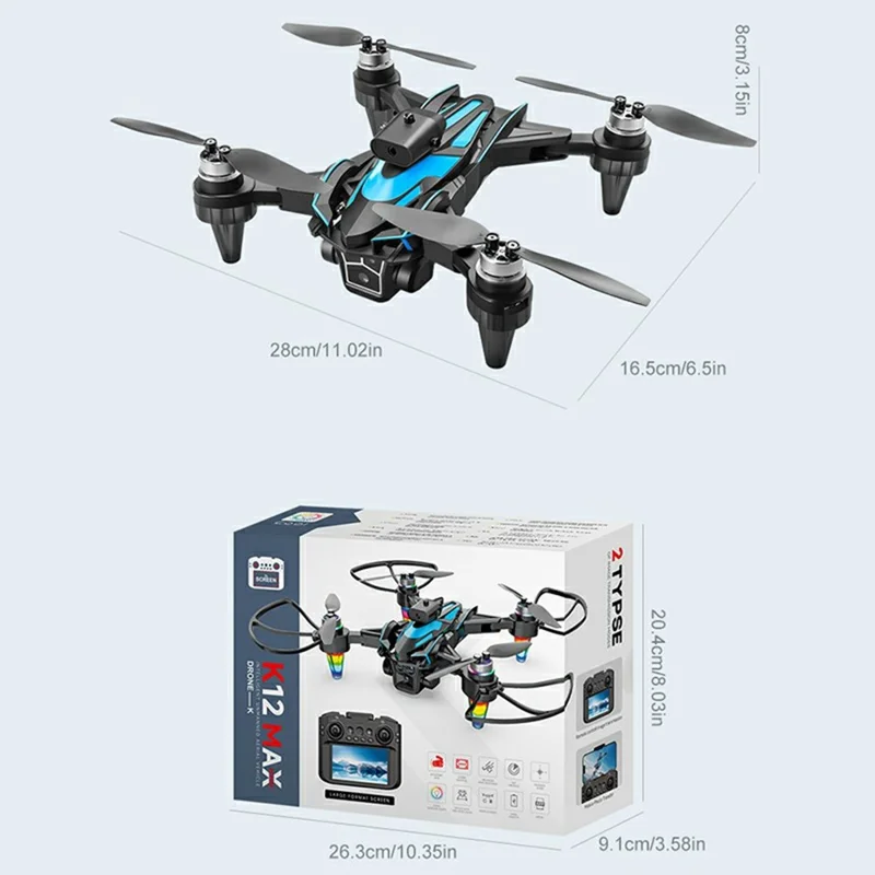 K12 Max-4.3 inch Brushless Obstacle Avoidance Drone Screen-Controlled Quadcopter HD Aerial Camera