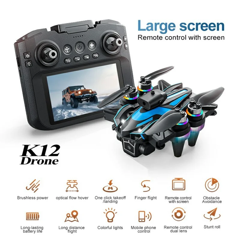 K12 Max-4.3 inch Brushless Obstacle Avoidance Drone Screen-Controlled Quadcopter HD Aerial Camera
