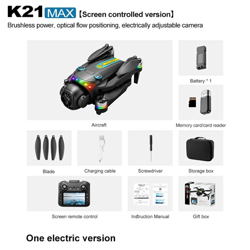 K21 MAX 4.3 inch FPV Screen Brushless Quadcopter Drone HD Aerial Camera Drone with 1 Battery