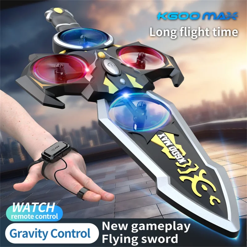 XKJ K600 MAX Flying Sword Drone Glowing Sword Quadcopter Toy Kids Gift , Dual Remote Control - Black