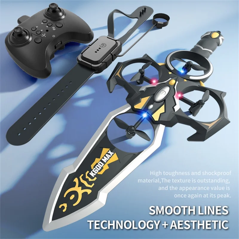XKJ K600 MAX Flying Sword Drone Glowing Sword Quadcopter Toy Kids Gift , Dual Remote Control - Black