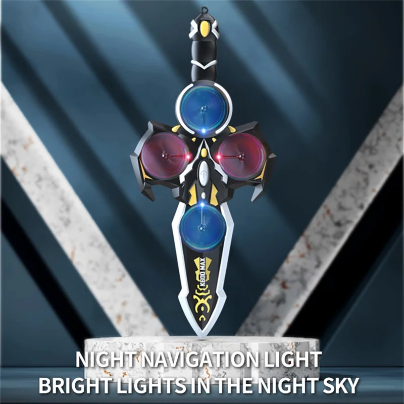 XKJ K600 MAX Flying Sword Drone Glowing Sword Quadcopter Toy Kids Gift , Dual Remote Control - Black