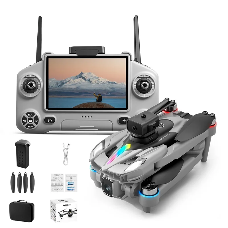 KY108 Brushless Motor Drone  HD Aerial Photography Quadcopter with 4.3 Inch Screen Remote - Grey