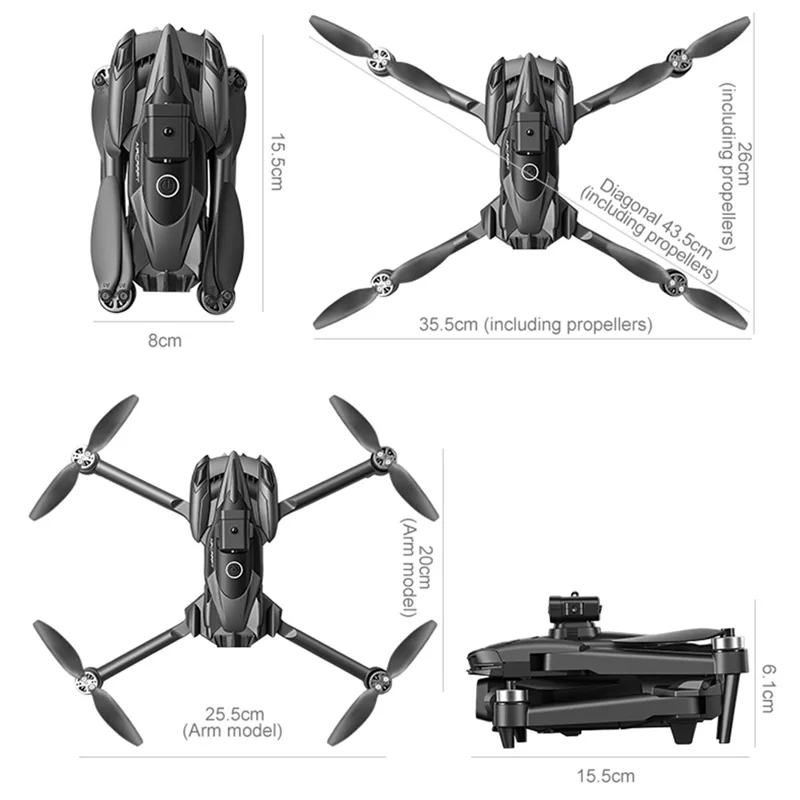 KY108 Brushless Motor Drone  HD Aerial Photography Quadcopter with 4.3 Inch Screen Remote - Grey