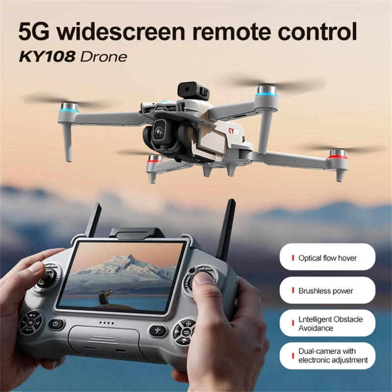 KY108 Brushless Motor Drone  HD Aerial Photography Quadcopter with 4.3 Inch Screen Remote - Grey