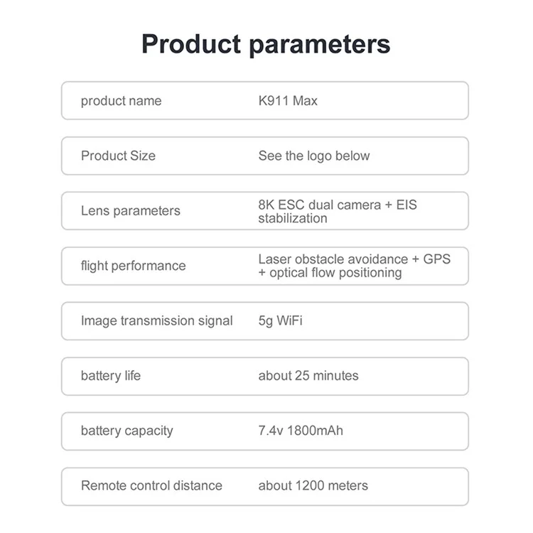 K911 Max Max Muito Burado Prátropter Dolho RC Avercraciono de 360 Graus a Laser Evitar o Avião Portátil Portátil Com Câmera de 8k ESC Câmera / GPS