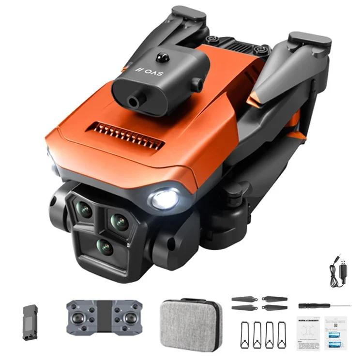 XKJ K6 MAX 3-Câmera Drone com Evitação de Obstáculos Fotografia Aérea HD Quadricóptero Dobrável RC com Bateria Única - Laranja 