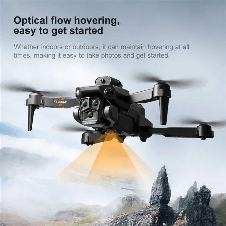 XKJ K6 MAX 3-Câmera Drone com Evitação de Obstáculos Fotografia Aérea HD Quadricóptero Dobrável RC com Bateria Única - Laranja 