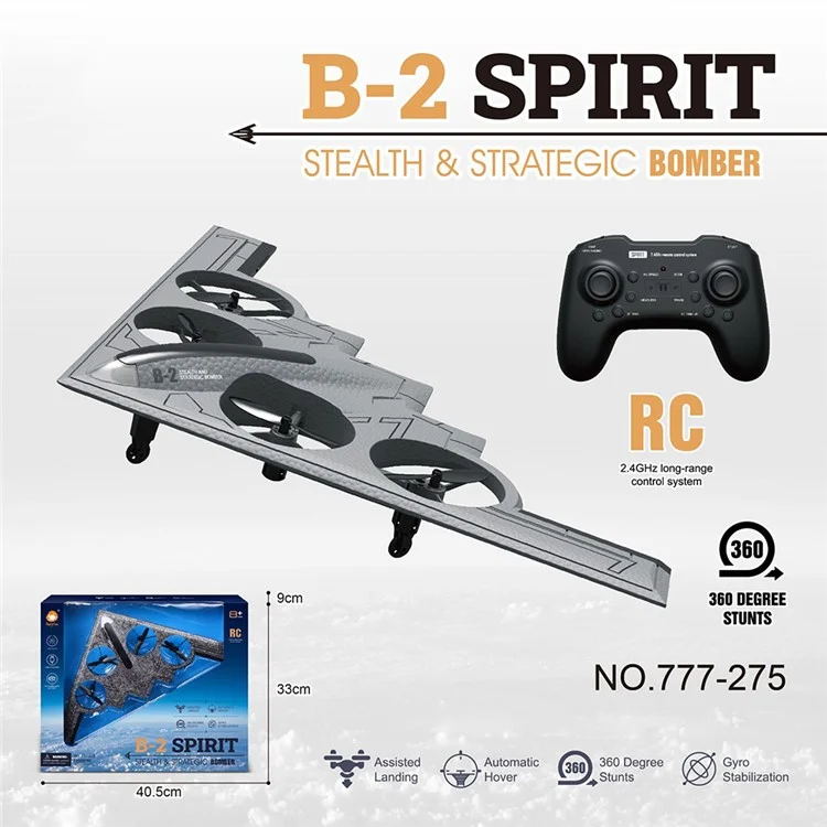 777-275 Avión de Control Remoto para Niños B-2 Spirit Bombardero Furtivo Modelo 4CH Dron Ala Fija Cuadricóptero Juguete