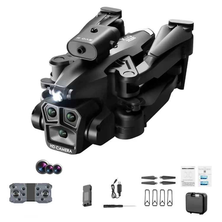 K10 MAX Drone Obstacle Avoidance 3-Camera 4K Portable Folding RC Aircraft, Single Battery Version - Black