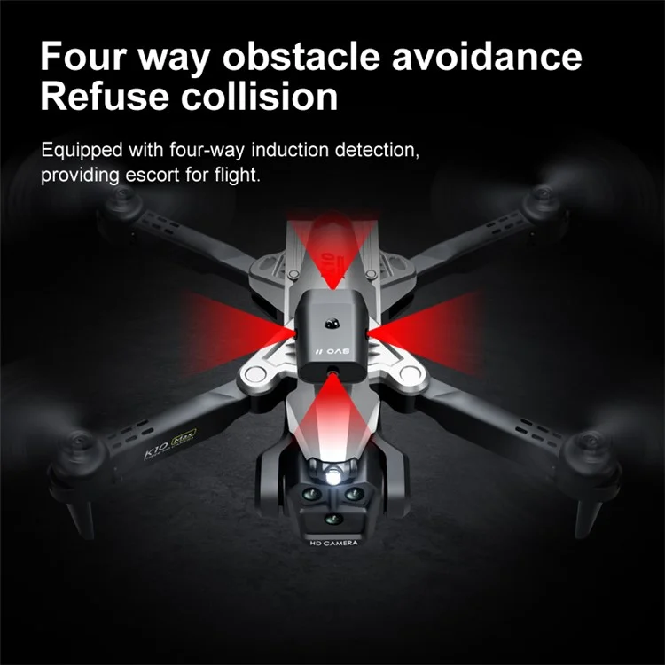 K10 MAX Drone Obstacle Avoidance 3-Camera 4K Portable Folding RC Aircraft, Single Battery Version - Black