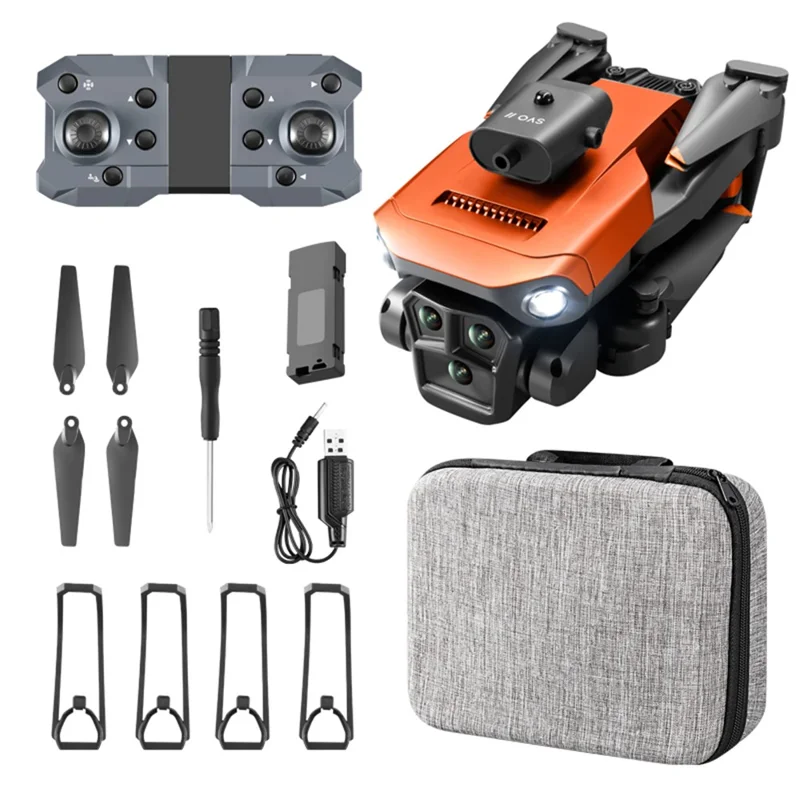 XKJ K6 MAX 3-Camera 4-Way Obstacle Avoidance RC Drone 2.4G Folding Aircraft with Air Pressure Altitude Hold, Single Battery - Orange