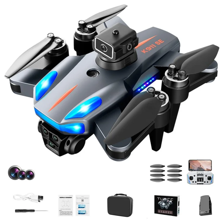 XKJ K911 SE Brushless Motor Drone 3-Camera Obstacle Avoidance Foldable GPS Quadcopter with 1 Battery - EU Plug