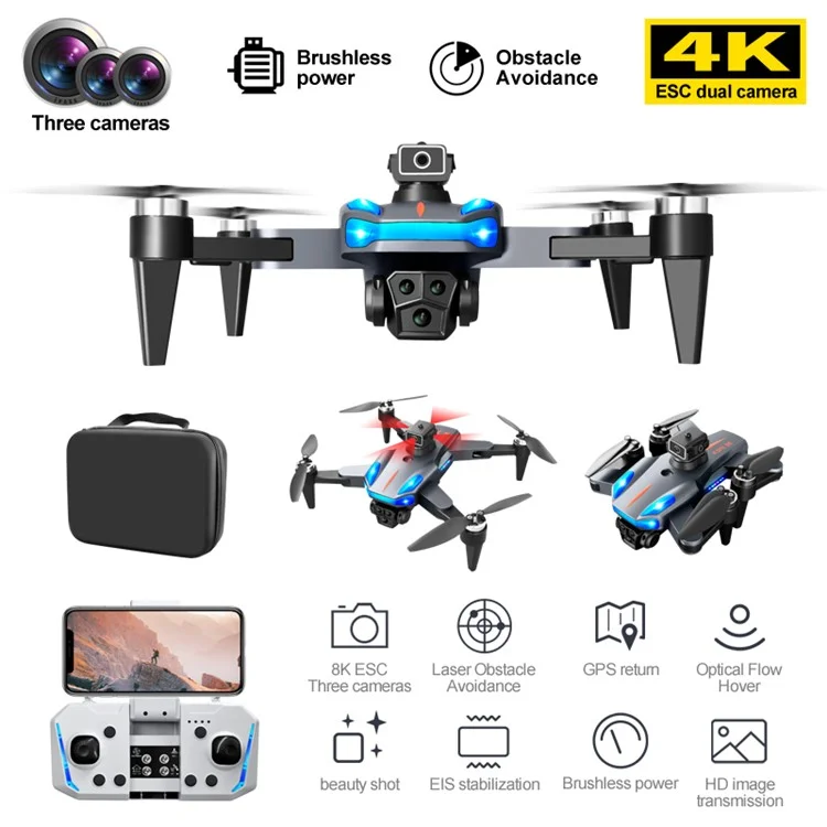 XKJ K911 SE Brushless Motor Drone 3-Camera Obstacle Avoidance Foldable GPS Quadcopter with 1 Battery - EU Plug