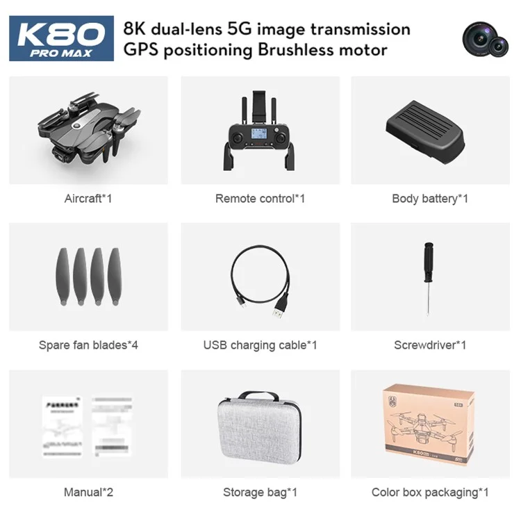 XKJ K80-GPS Brushless Motor RC Drone Aerial Photography Quadcopter Portable Folding Aircraft - Schwarz