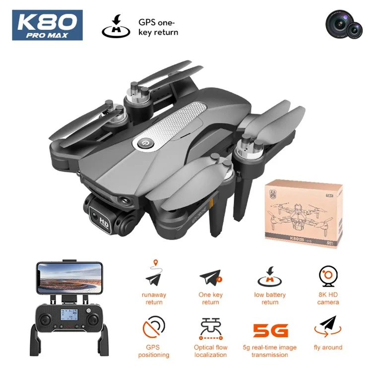 XKJ K80-GPS Brushless Motor RC Drone Aerial Photography Quadcopter Portable Folding Aircraft - Schwarz
