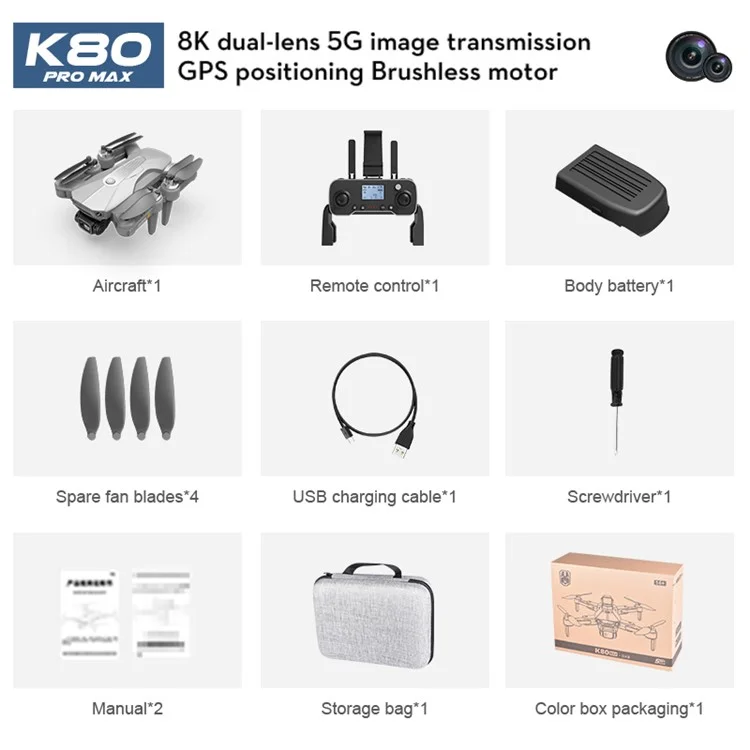 XKJ K80-GPS Brushless Motor RC Drone Aerial Photography Quadcopter Portable Folding Aircraft - Grey