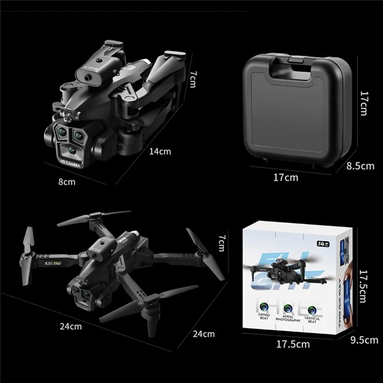 XKJ K10 MAX Three Camera RC Drone Obstacle Avoidance Optical Flow Hovering Quadcopter, Single Battery - Black