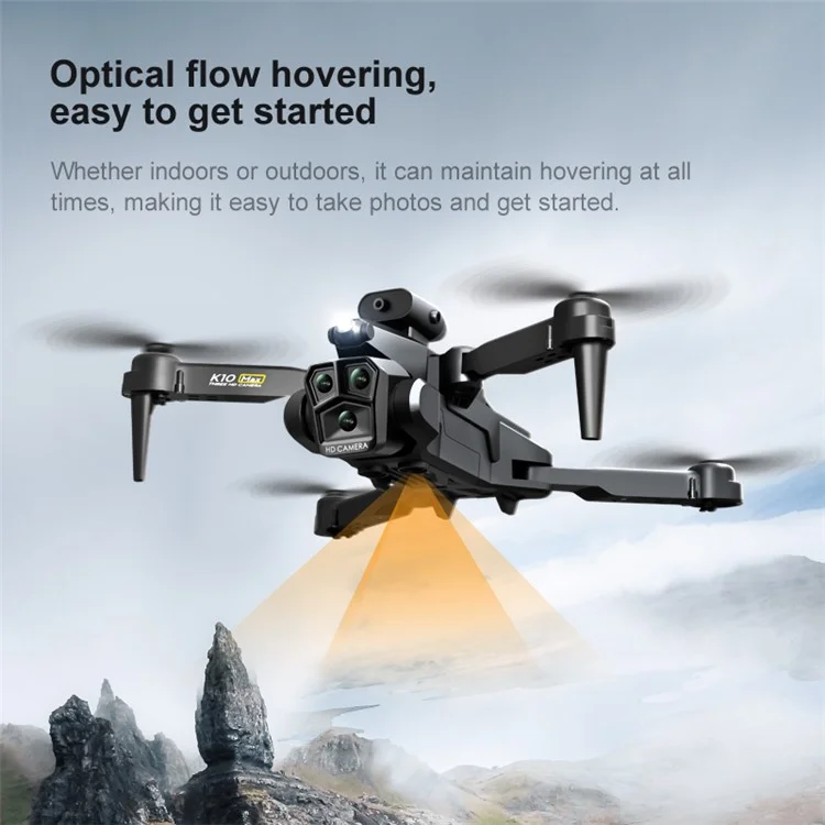 XKJ K10 MAX Three Camera RC Drone Obstacle Avoidance Optical Flow Hovering Quadcopter, Single Battery - Black