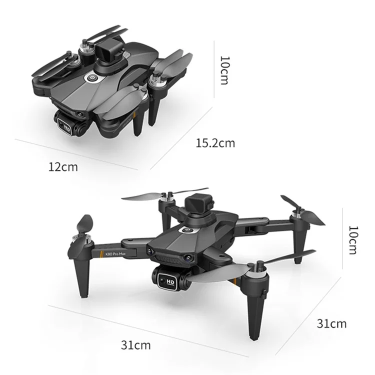 XKJ K80 PRO MAX Faltbarer Drohne mit Laser-Hinderniserkennung, 8K HD Dual-Kamera, GPS, Optischem Fluss und Dual-Modus-Quadcopter, Einzelbatterie - Schwarz