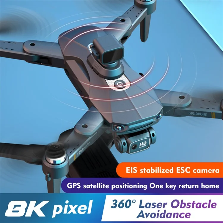 XKJ K80 Pro Max Drone Dobrável a Laser Evitar 8K HD Câmera Dupla GPS Fluxo Óptico Dual Quadcopter, Bateria Única - Preto