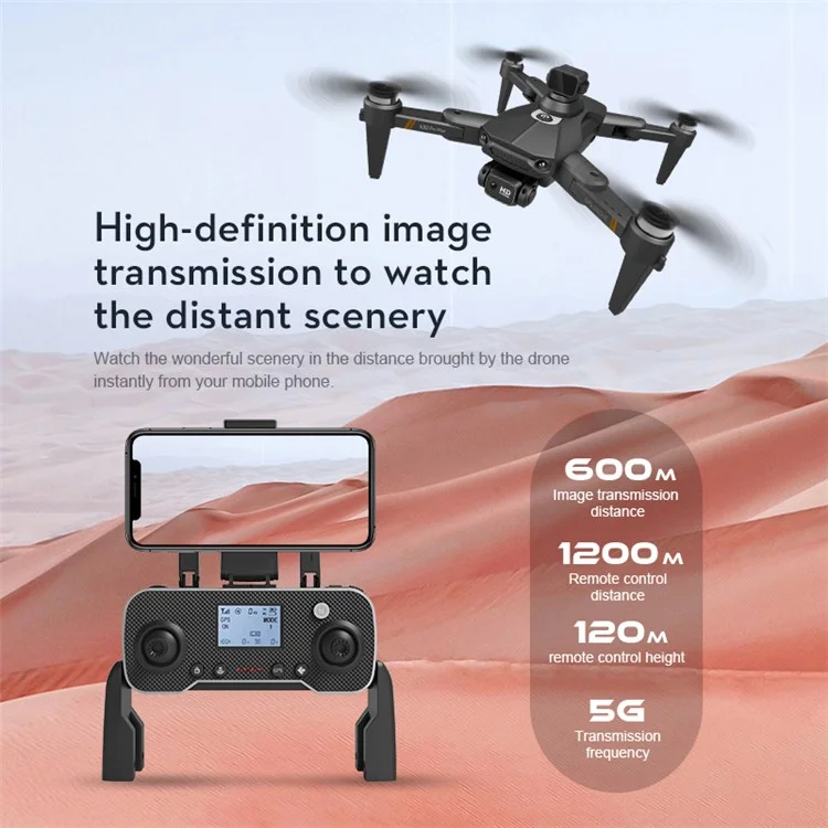 XKJ K80 PRO MAX Poder de Drono Plotable Evitación de Obstáculos 8K HD GPS GPS Flujo Óptico Modo Dual Quadcopter, Batería Individual - Negro