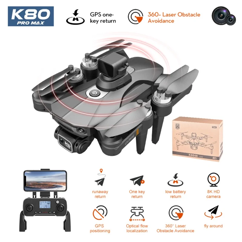 XKJ K80 PRO MAX Foldable Drone Laser Obstacle Avoidance 8K HD Dual Camera GPS Optical Flow Dual Mode Quadcopter, Single Battery - Orange
