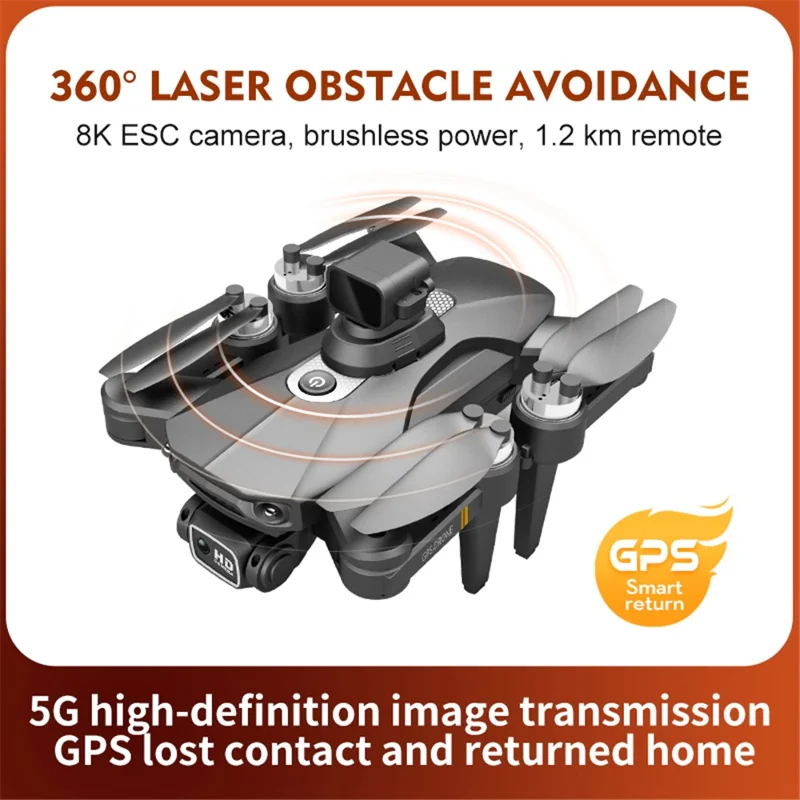 XKJ K80 PRO MAX Foldable Drone Laser Obstacle Avoidance 8K HD Dual Camera GPS Optical Flow Dual Mode Quadcopter, Single Battery - Orange