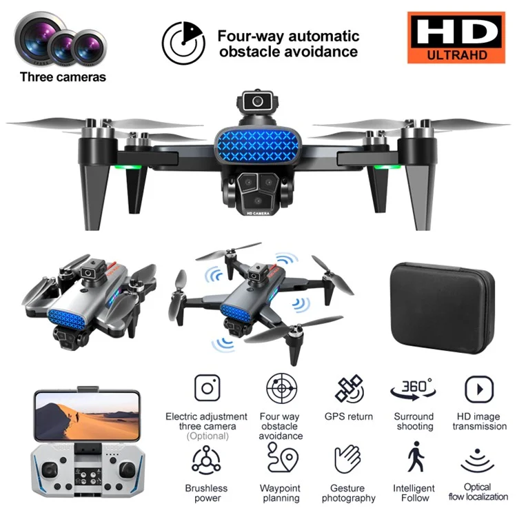 XKJ K90 Max Brushless GPS Drohne 8K Drei Kameras 5G WiFi FPV Hinderniserkennung RC Quadcopter, 1 Akku - Schwarz