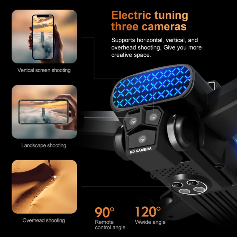 XKJ K90 Max Drone Brushless GPS 8K Três câmeras 5G WiFi FPV Evitar obstáculos RC Quadricóptero, 1 bateria - Cinza 